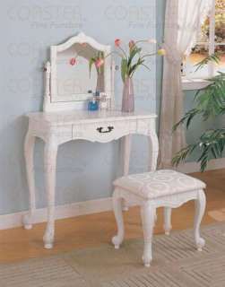 QUEEN ANNE WHITE VANITY MAKEUP TABLE & STOOL SET NEW!  