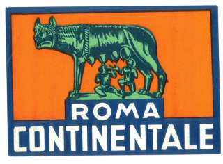 ROME ITALY HOTEL CONTINENTALE VINTAGE LUGGAGE LABEL  