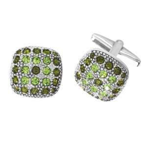    Peridot, Green and Clear Crystal Rounded Square Cufflinks Jewelry