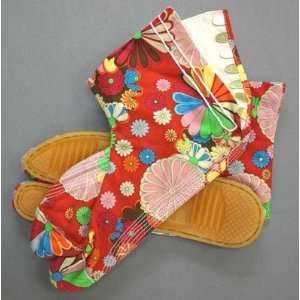  Japanese Red Tabi Boots Flower Pattern 7 Kohaze Cotton 100 