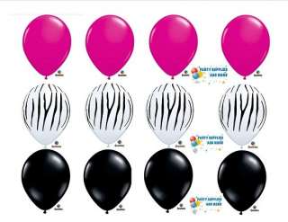 Zebra Print Hot Pink Black Latex Balloon Party Lot Set 12 Animal Party 