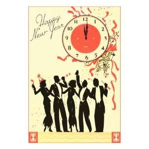  Happy New Year, Men in Tuxedos, Clock at Midnight 